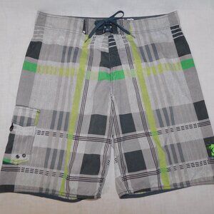 Body Glove Mens 38 Gray Green Check unlined Swim board Shorts